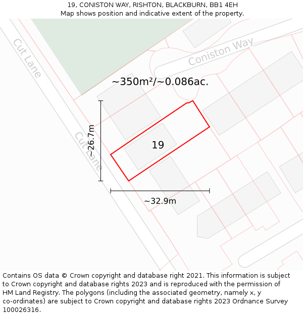 19, CONISTON WAY, RISHTON, BLACKBURN, BB1 4EH: Plot and title map