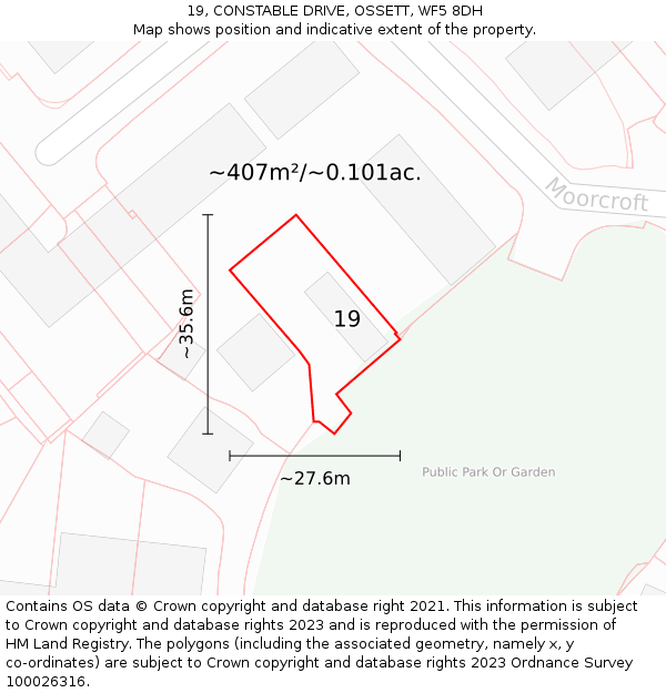 19, CONSTABLE DRIVE, OSSETT, WF5 8DH: Plot and title map