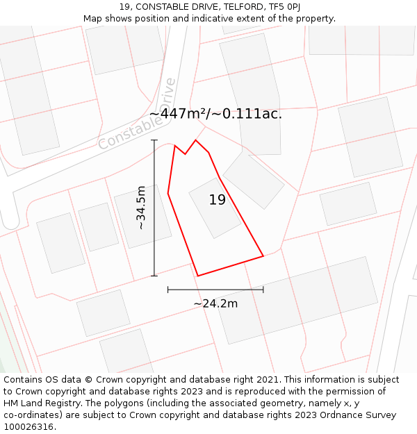 19, CONSTABLE DRIVE, TELFORD, TF5 0PJ: Plot and title map