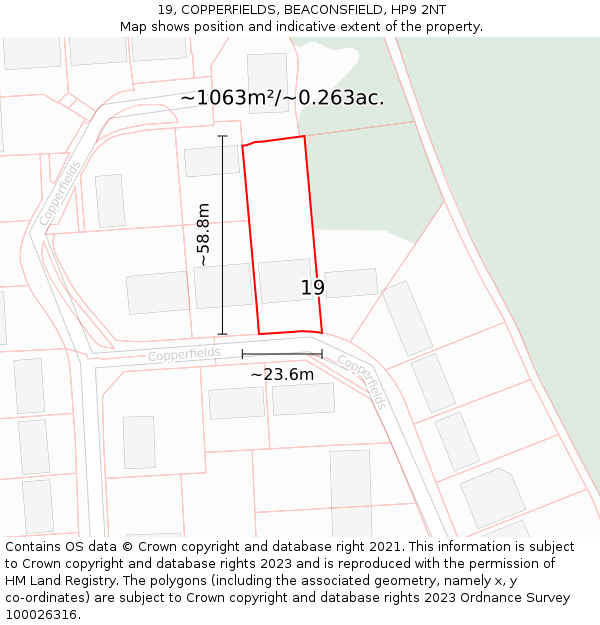 19, COPPERFIELDS, BEACONSFIELD, HP9 2NT: Plot and title map