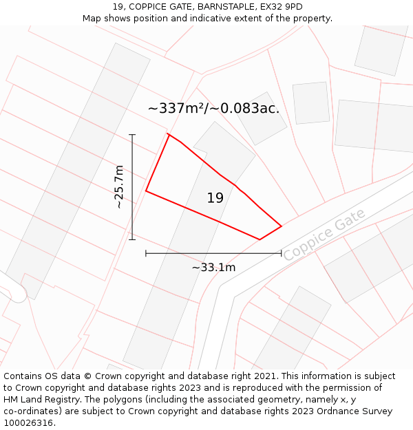 19, COPPICE GATE, BARNSTAPLE, EX32 9PD: Plot and title map