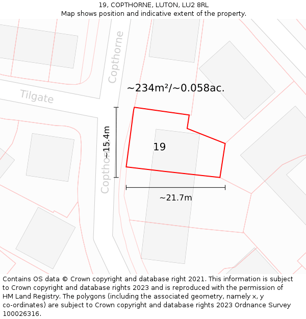 19, COPTHORNE, LUTON, LU2 8RL: Plot and title map