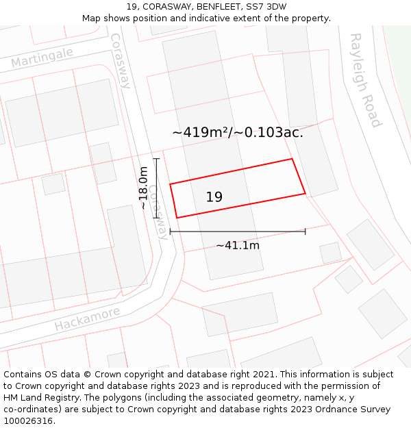 19, CORASWAY, BENFLEET, SS7 3DW: Plot and title map