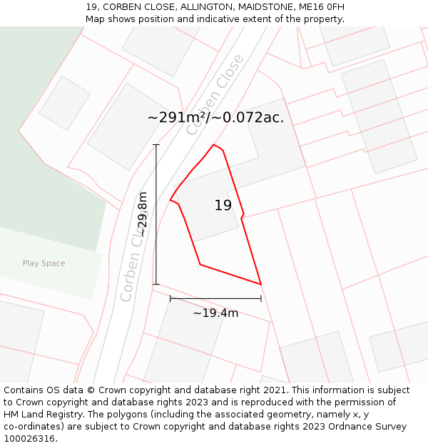19, CORBEN CLOSE, ALLINGTON, MAIDSTONE, ME16 0FH: Plot and title map