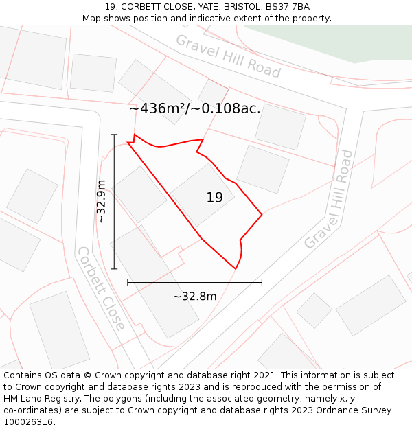 19, CORBETT CLOSE, YATE, BRISTOL, BS37 7BA: Plot and title map
