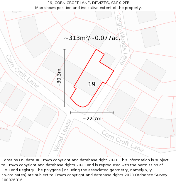 19, CORN CROFT LANE, DEVIZES, SN10 2FR: Plot and title map