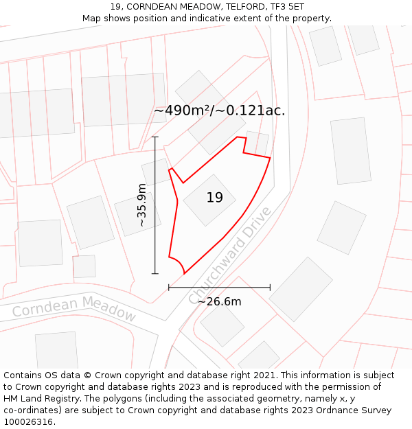 19, CORNDEAN MEADOW, TELFORD, TF3 5ET: Plot and title map