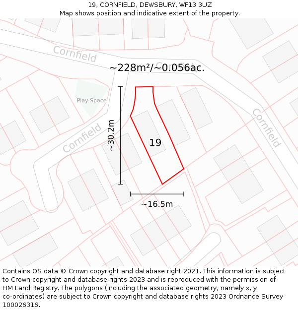 19, CORNFIELD, DEWSBURY, WF13 3UZ: Plot and title map
