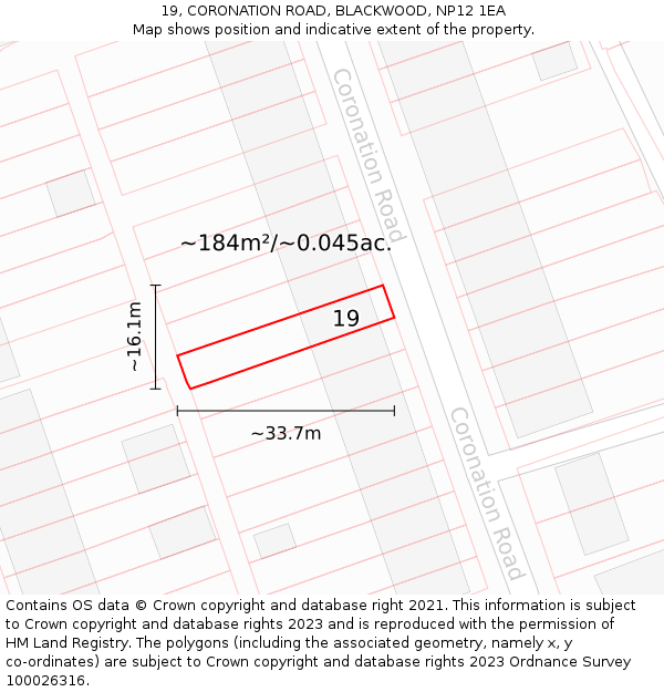 19, CORONATION ROAD, BLACKWOOD, NP12 1EA: Plot and title map