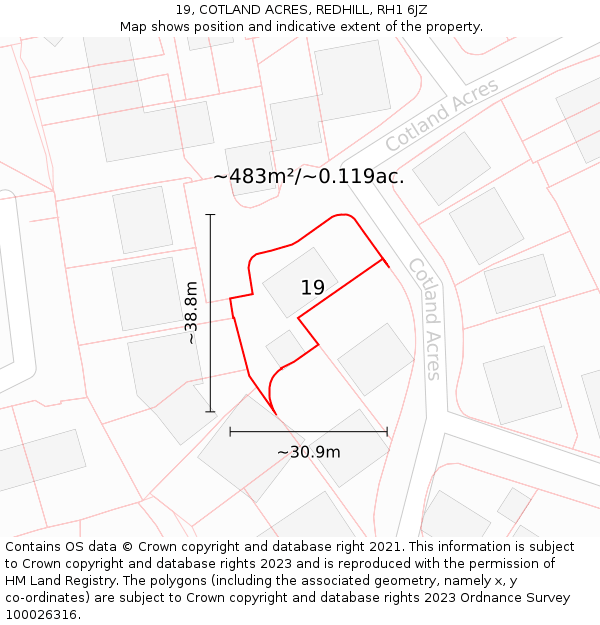 19, COTLAND ACRES, REDHILL, RH1 6JZ: Plot and title map