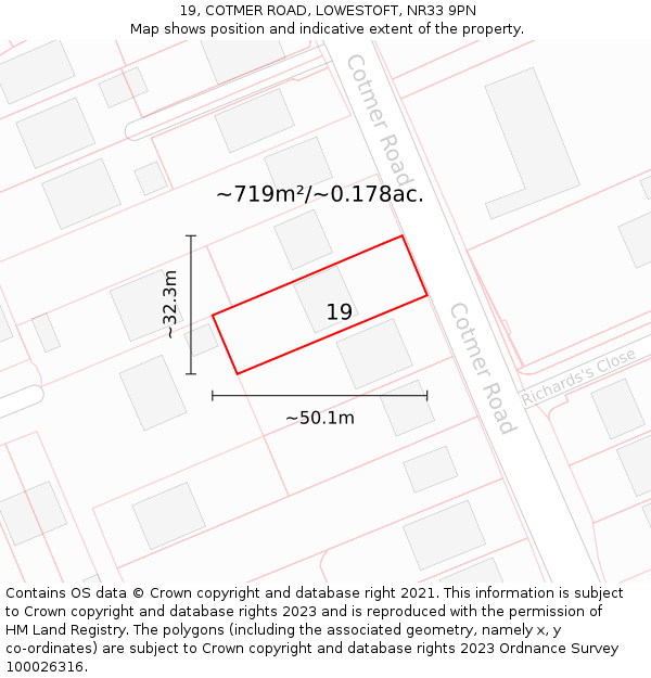 19, COTMER ROAD, LOWESTOFT, NR33 9PN: Plot and title map
