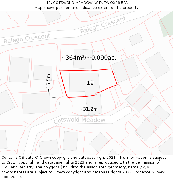 19, COTSWOLD MEADOW, WITNEY, OX28 5FA: Plot and title map