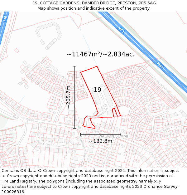 19, COTTAGE GARDENS, BAMBER BRIDGE, PRESTON, PR5 6AG: Plot and title map