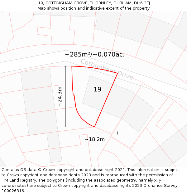 19, COTTINGHAM GROVE, THORNLEY, DURHAM, DH6 3EJ: Plot and title map