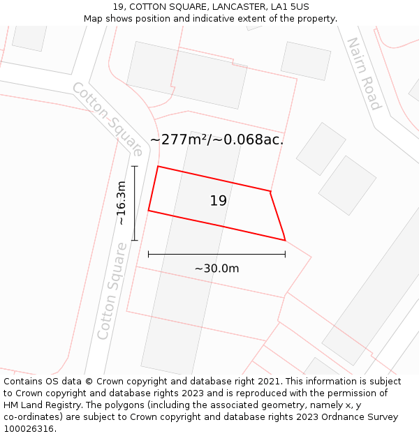 19, COTTON SQUARE, LANCASTER, LA1 5US: Plot and title map