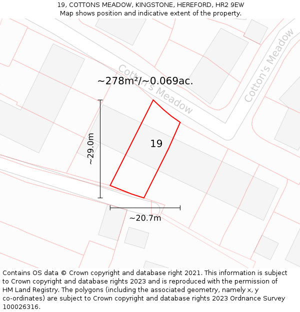 19, COTTONS MEADOW, KINGSTONE, HEREFORD, HR2 9EW: Plot and title map