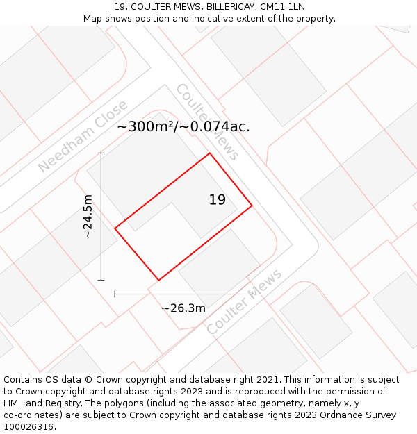 19, COULTER MEWS, BILLERICAY, CM11 1LN: Plot and title map