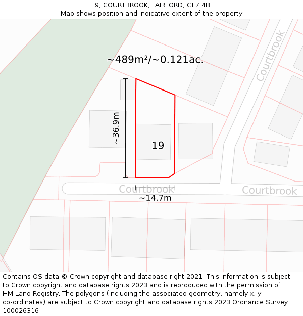 19, COURTBROOK, FAIRFORD, GL7 4BE: Plot and title map