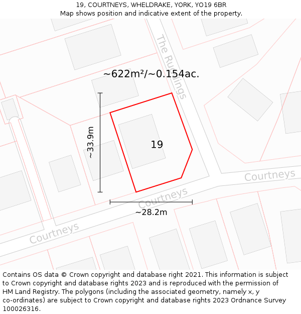 19, COURTNEYS, WHELDRAKE, YORK, YO19 6BR: Plot and title map