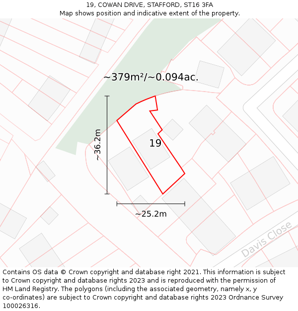 19, COWAN DRIVE, STAFFORD, ST16 3FA: Plot and title map