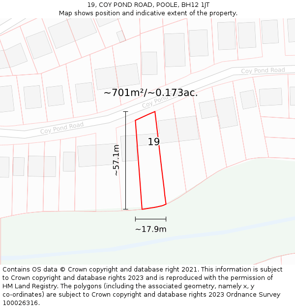 19, COY POND ROAD, POOLE, BH12 1JT: Plot and title map