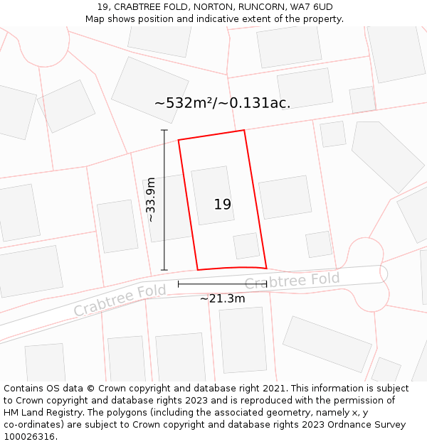 19, CRABTREE FOLD, NORTON, RUNCORN, WA7 6UD: Plot and title map