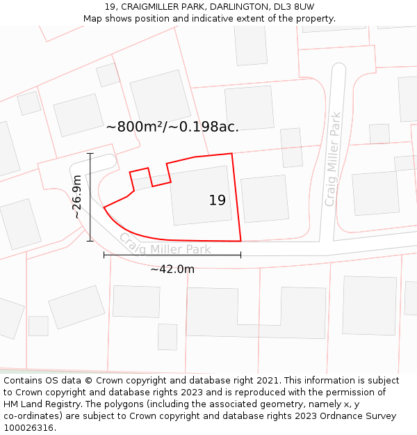 19, CRAIGMILLER PARK, DARLINGTON, DL3 8UW: Plot and title map