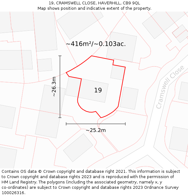 19, CRAMSWELL CLOSE, HAVERHILL, CB9 9QL: Plot and title map