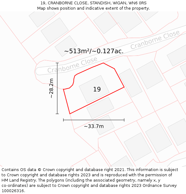 19, CRANBORNE CLOSE, STANDISH, WIGAN, WN6 0RS: Plot and title map