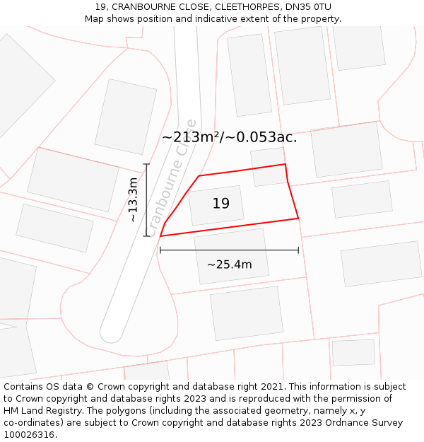 19, CRANBOURNE CLOSE, CLEETHORPES, DN35 0TU: Plot and title map