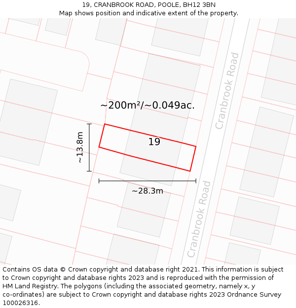 19, CRANBROOK ROAD, POOLE, BH12 3BN: Plot and title map