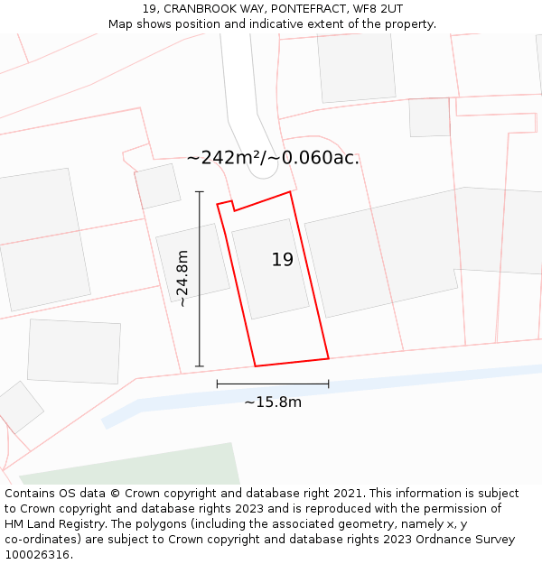 19, CRANBROOK WAY, PONTEFRACT, WF8 2UT: Plot and title map