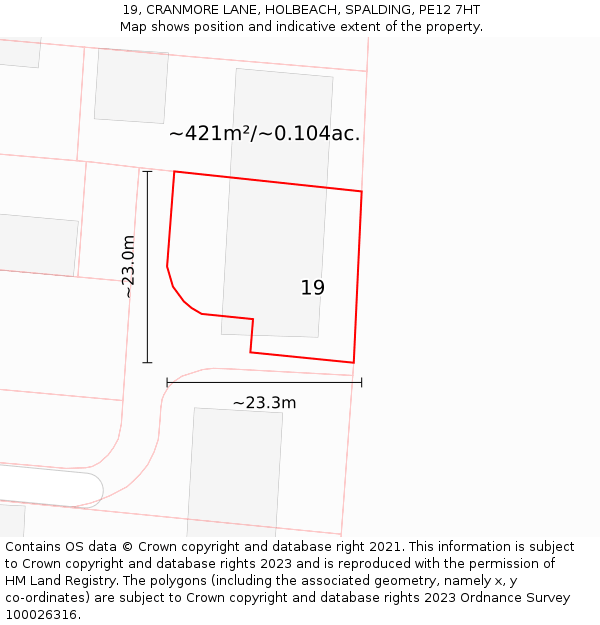 19, CRANMORE LANE, HOLBEACH, SPALDING, PE12 7HT: Plot and title map