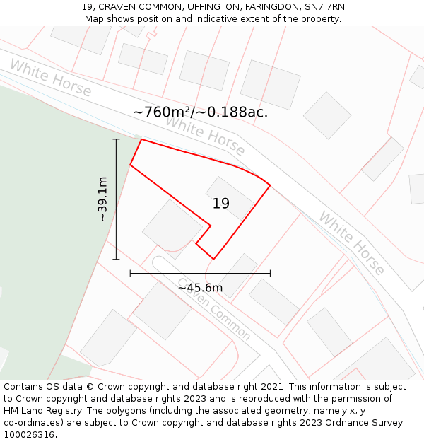 19, CRAVEN COMMON, UFFINGTON, FARINGDON, SN7 7RN: Plot and title map
