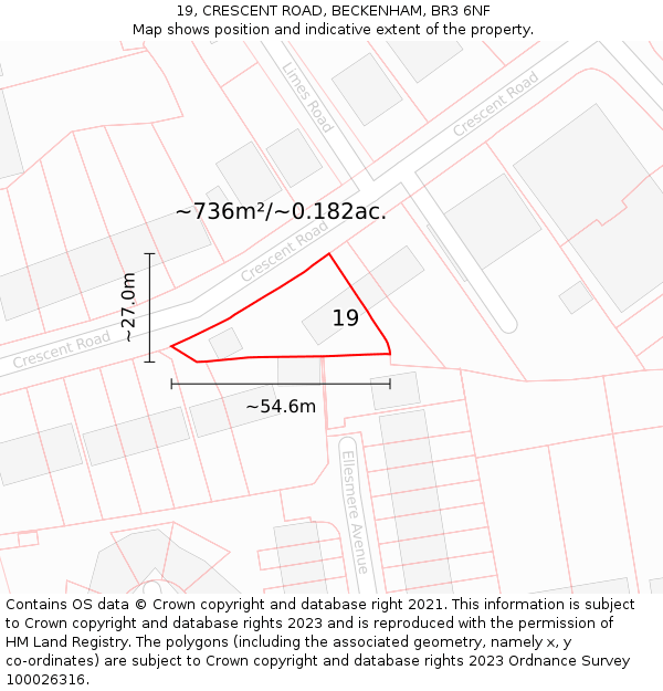 19, CRESCENT ROAD, BECKENHAM, BR3 6NF: Plot and title map