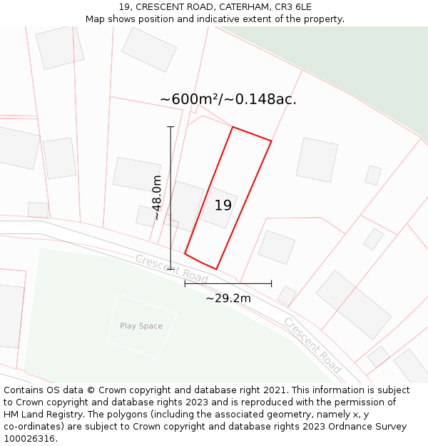 19, CRESCENT ROAD, CATERHAM, CR3 6LE: Plot and title map