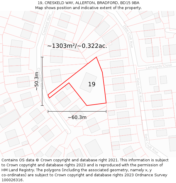 19, CRESKELD WAY, ALLERTON, BRADFORD, BD15 9BA: Plot and title map
