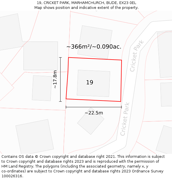 19, CRICKET PARK, MARHAMCHURCH, BUDE, EX23 0EL: Plot and title map