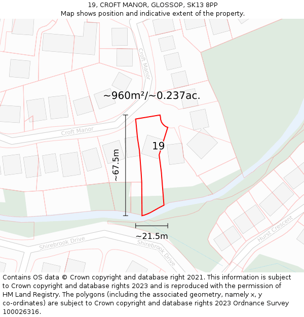 19, CROFT MANOR, GLOSSOP, SK13 8PP: Plot and title map