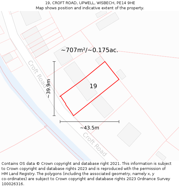 19, CROFT ROAD, UPWELL, WISBECH, PE14 9HE: Plot and title map