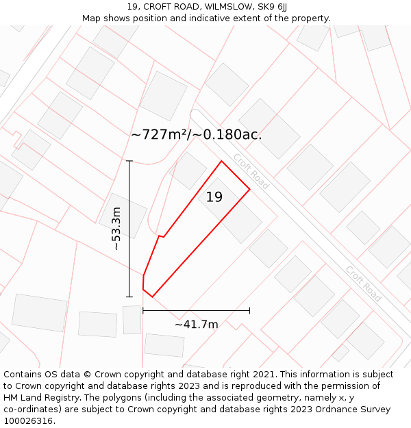 19, CROFT ROAD, WILMSLOW, SK9 6JJ: Plot and title map