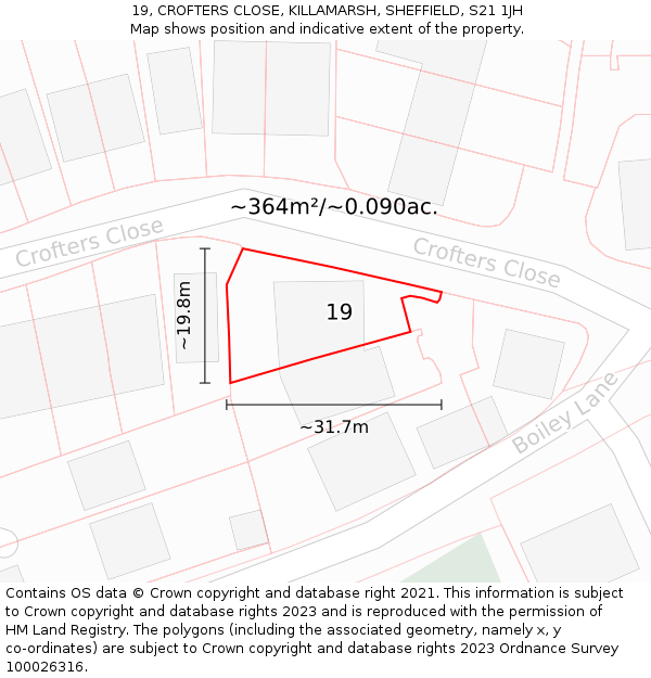 19, CROFTERS CLOSE, KILLAMARSH, SHEFFIELD, S21 1JH: Plot and title map