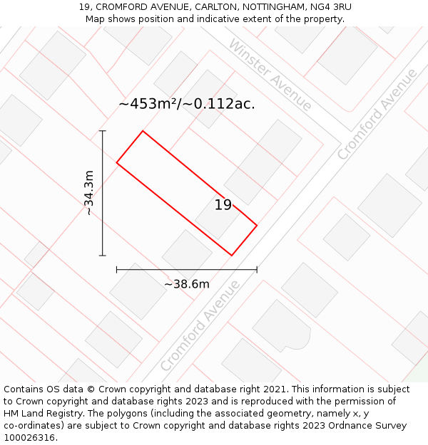 19, CROMFORD AVENUE, CARLTON, NOTTINGHAM, NG4 3RU: Plot and title map