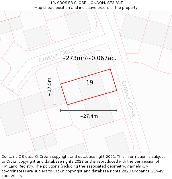 19, CROSIER CLOSE, LONDON, SE3 8NT: Plot and title map