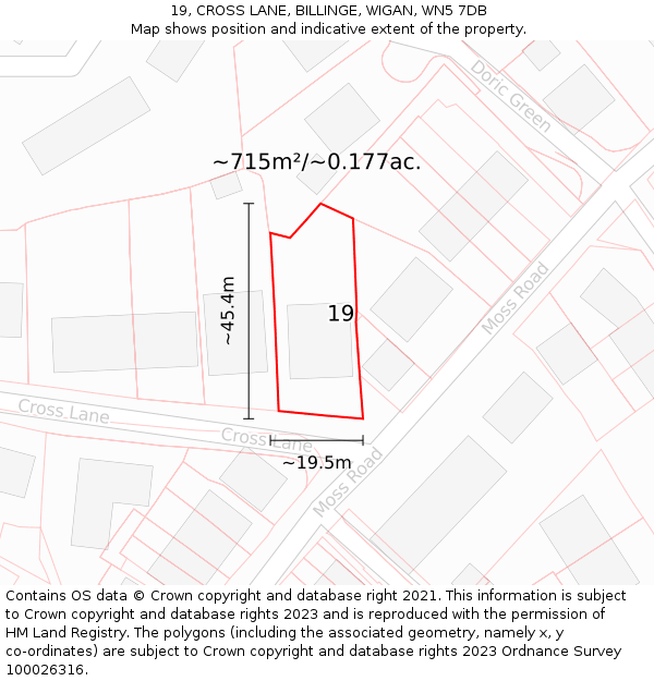 19, CROSS LANE, BILLINGE, WIGAN, WN5 7DB: Plot and title map