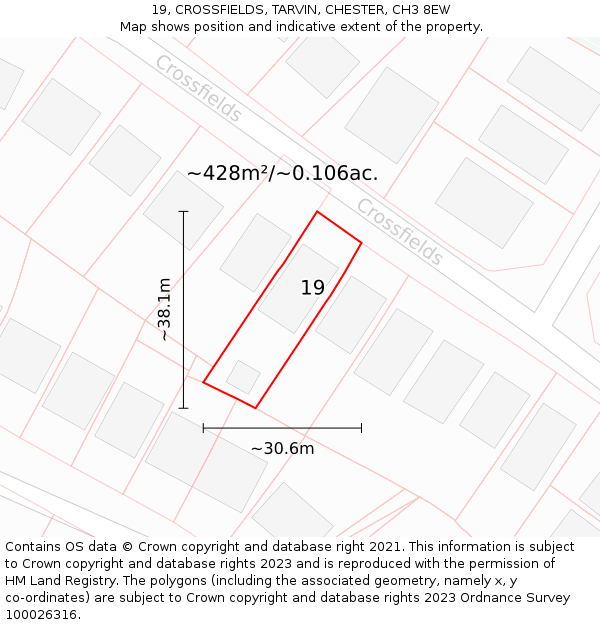 19, CROSSFIELDS, TARVIN, CHESTER, CH3 8EW: Plot and title map