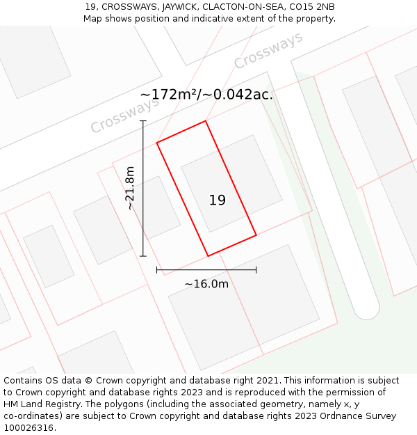 19, CROSSWAYS, JAYWICK, CLACTON-ON-SEA, CO15 2NB: Plot and title map