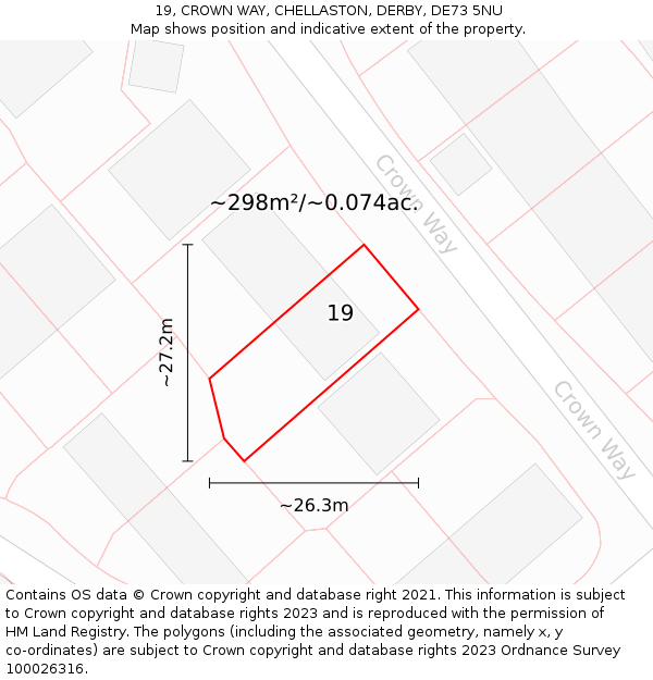 19, CROWN WAY, CHELLASTON, DERBY, DE73 5NU: Plot and title map