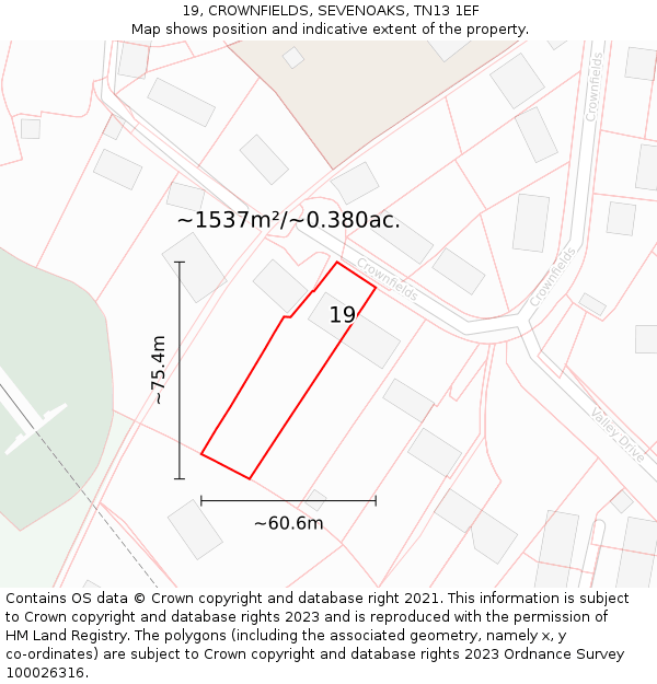 19, CROWNFIELDS, SEVENOAKS, TN13 1EF: Plot and title map