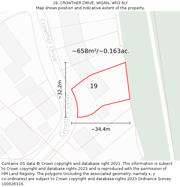 19, CROWTHER DRIVE, WIGAN, WN3 6LY: Plot and title map